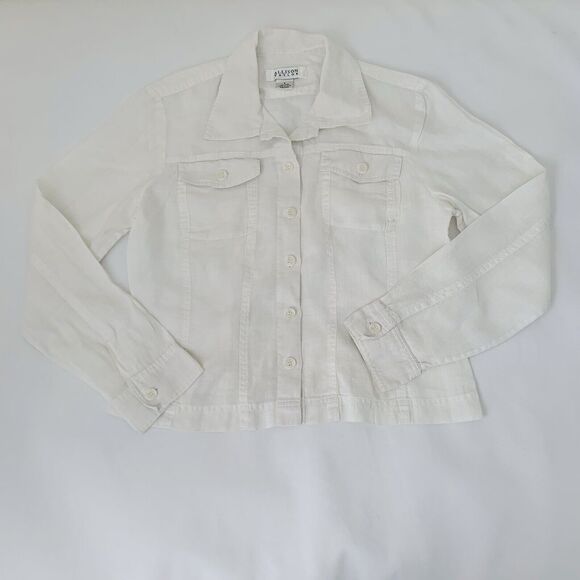 Allison Taylor Shirt Women L 100% Linen White Button Down Pockets Resort Beach - Picture 1 of 8